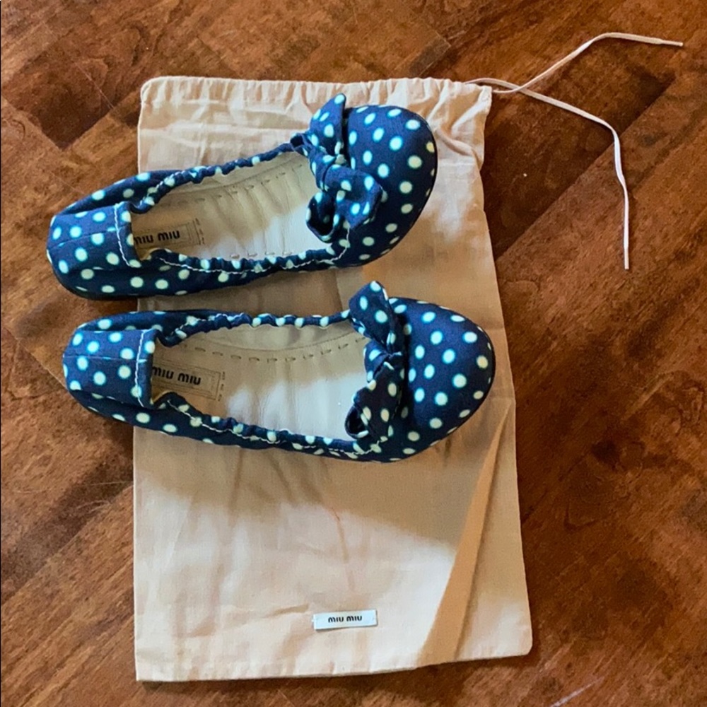Euc Miu Miu Polka Dot Ballet Flats - Size 9 - image 6